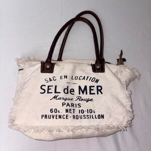 Myra Bag Sel de Mer Canvas Leather Trimmed Tote Bag Paris Style brown cream